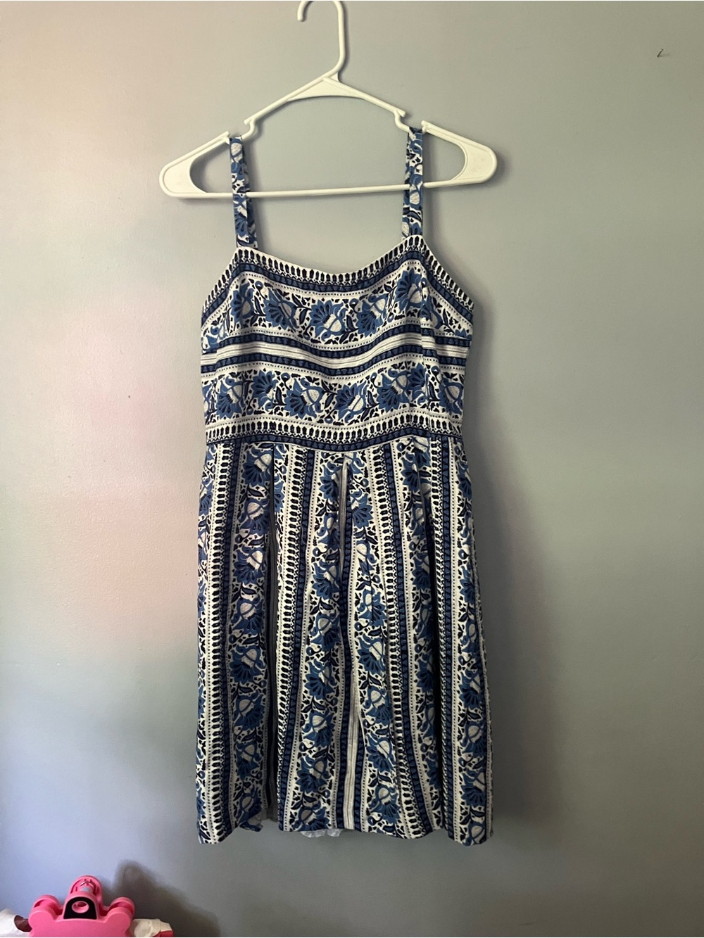 LOFT Blue and White Printed Dress with Thin Straps